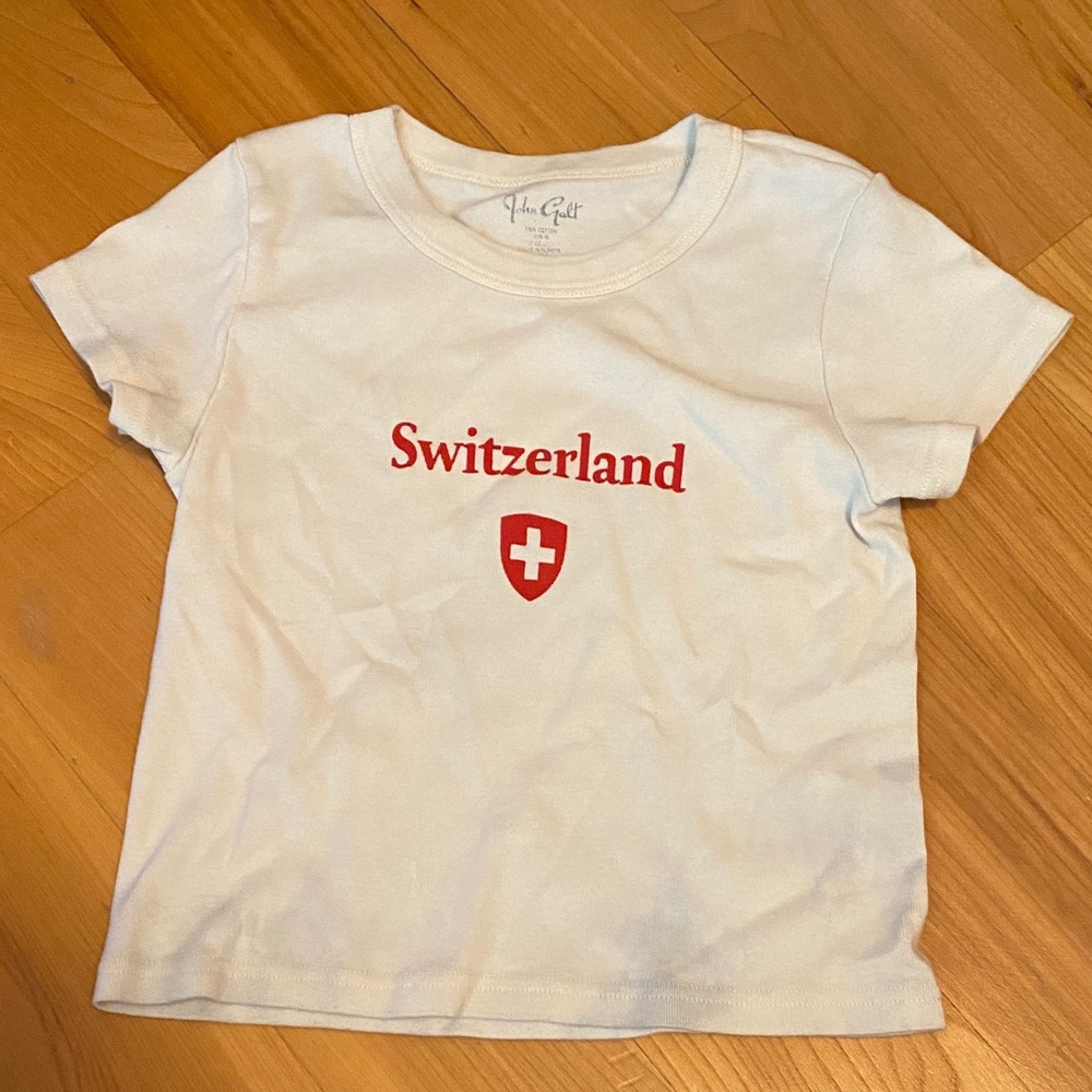 Brandy Melville White Tee with Red Switzerland Print